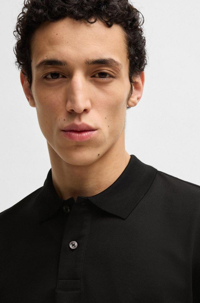 BOSS - Mercerized-cotton regular-fit polo shirt with stripe trims - Black Product Image