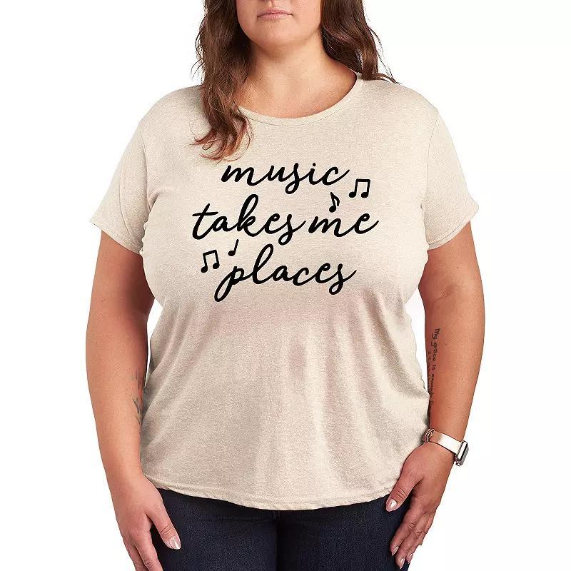 Plus Music Takes Me Places Graphic Tee, Womens Grey Gray Product Image