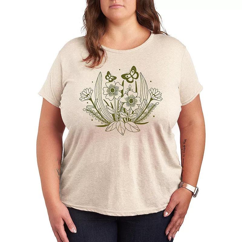 Plus Sketchy Flowers Graphic Tee, Womens Product Image