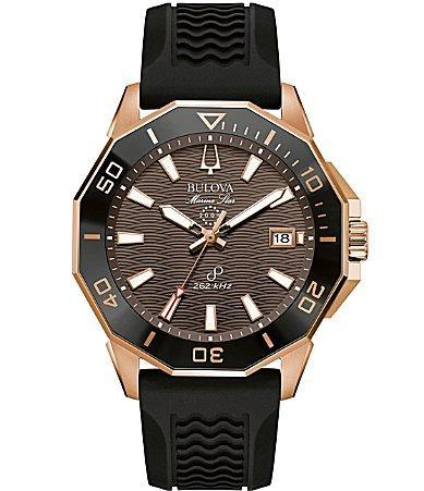 Bulova Mens Marine Star Black Silicone Strap Watch 43mm - Black Product Image