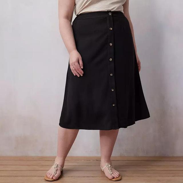 Plus Size LC Lauren Conrad Button Front Midi Skirt, Womens Product Image