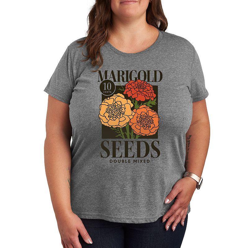 Plus Marigold Seeds Graphic Tee, Womens Grey Gray Product Image