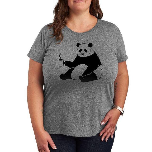 Plus Coffee Panda Graphic Tee, Womens Grey Gray Product Image