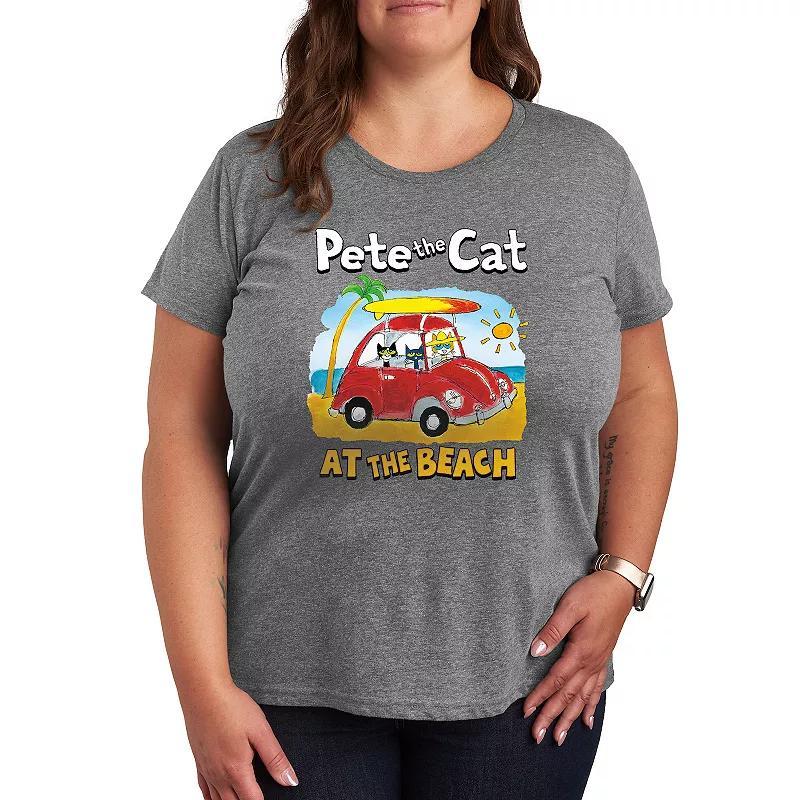 Plus Pete the Cat At The Beach Graphic Tee, Womens Grey Gray Product Image