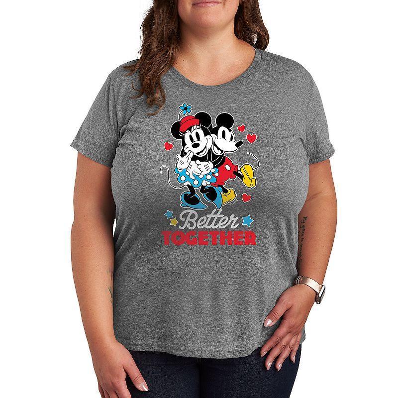 Disneys Mickey & Minnie Mouse Plus Size Better Together Graphic Tee, Womens Grey Gray Product Image