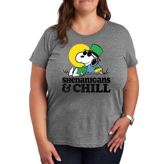 Plus Peanuts Snoopy & Woodstock Shenanigans Chill Graphic Tee, Womens Med Grey Product Image