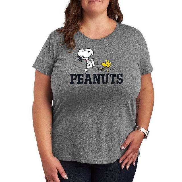 Plus Peanuts Snoopy And Woodstock Graphic Tee, Womens Grey Gray Product Image