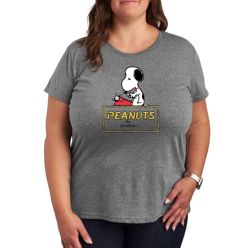 Plus Peanuts Snoopy Typing Logo Graphic Tee, Womens Med Grey Product Image