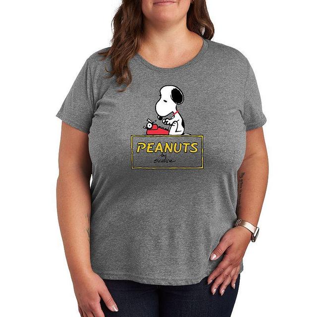 Plus Peanuts Snoopy Typing Logo Graphic Tee, Womens Grey Gray Product Image