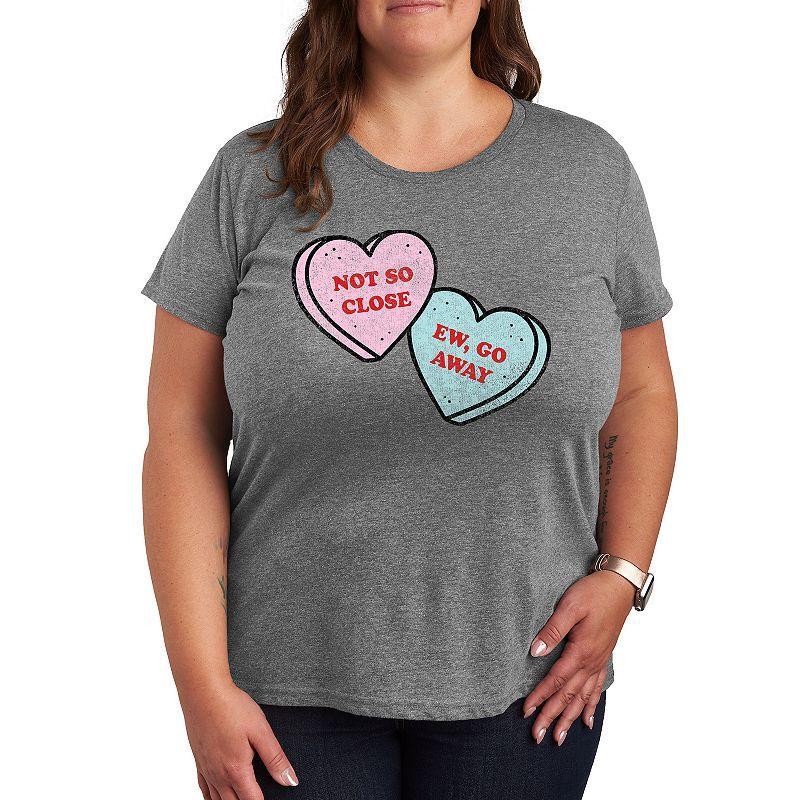 Plus Sassy Candy Hearts Graphic Tee, Womens Grey Gray Product Image