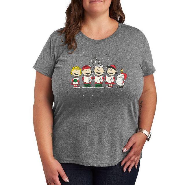 Plus Peanuts Christmas Art Graphic Tee, Womens Grey Blue Product Image