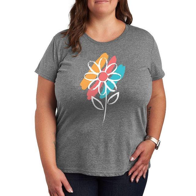 Plus Daisy Paint Splotches Graphic Tee, Womens Grey Gray Product Image