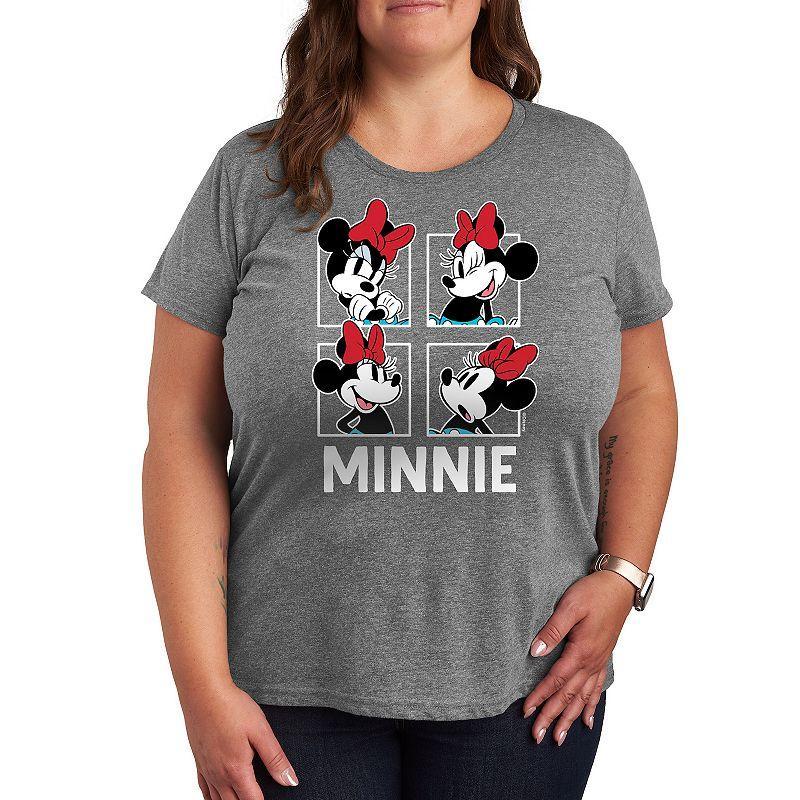 Disneys Minnie Mouse Plus Size Grid Graphic Tee, Womens Grey Gray Product Image