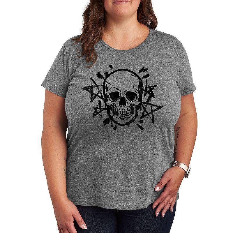 Missy Plus Size Skull & Stars Graphic Tee, Womens Grey Dark Red Product Image