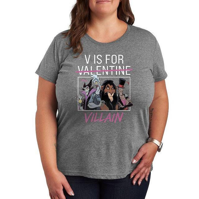 Disneys Villains V For Valentine Plus Graphic Tee, Womens Grey Gray Product Image