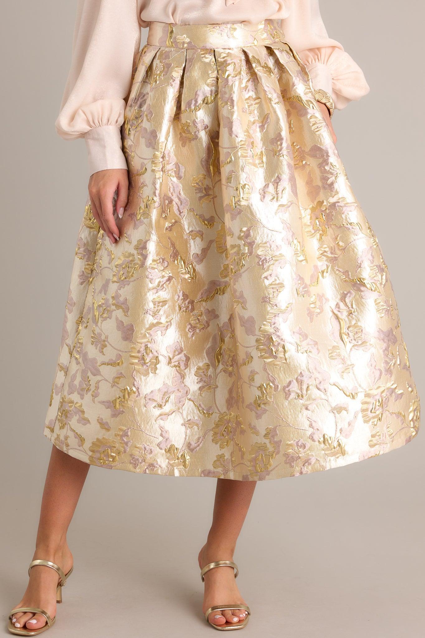 Forever Grateful Gold Jacquard Midi Skirt Product Image