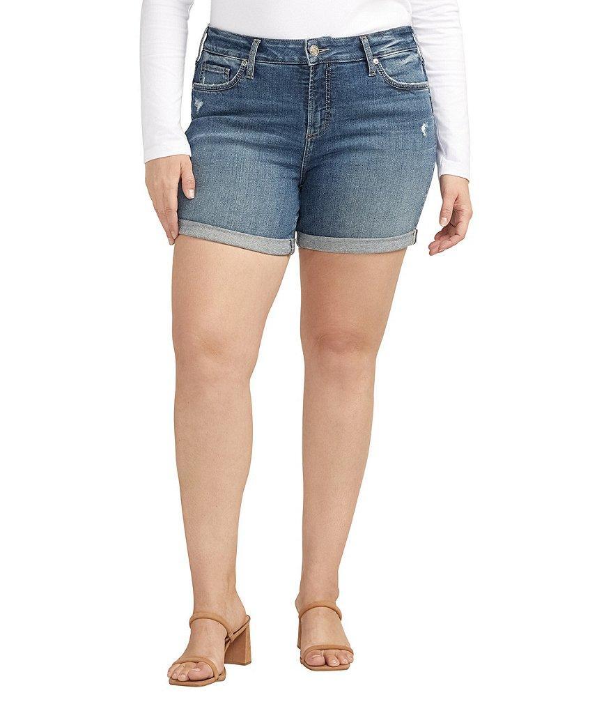 Silver Jeans Co. Plus Size Suki High Rise Mid Stretch Denim Rolled Cuff Shorts Product Image