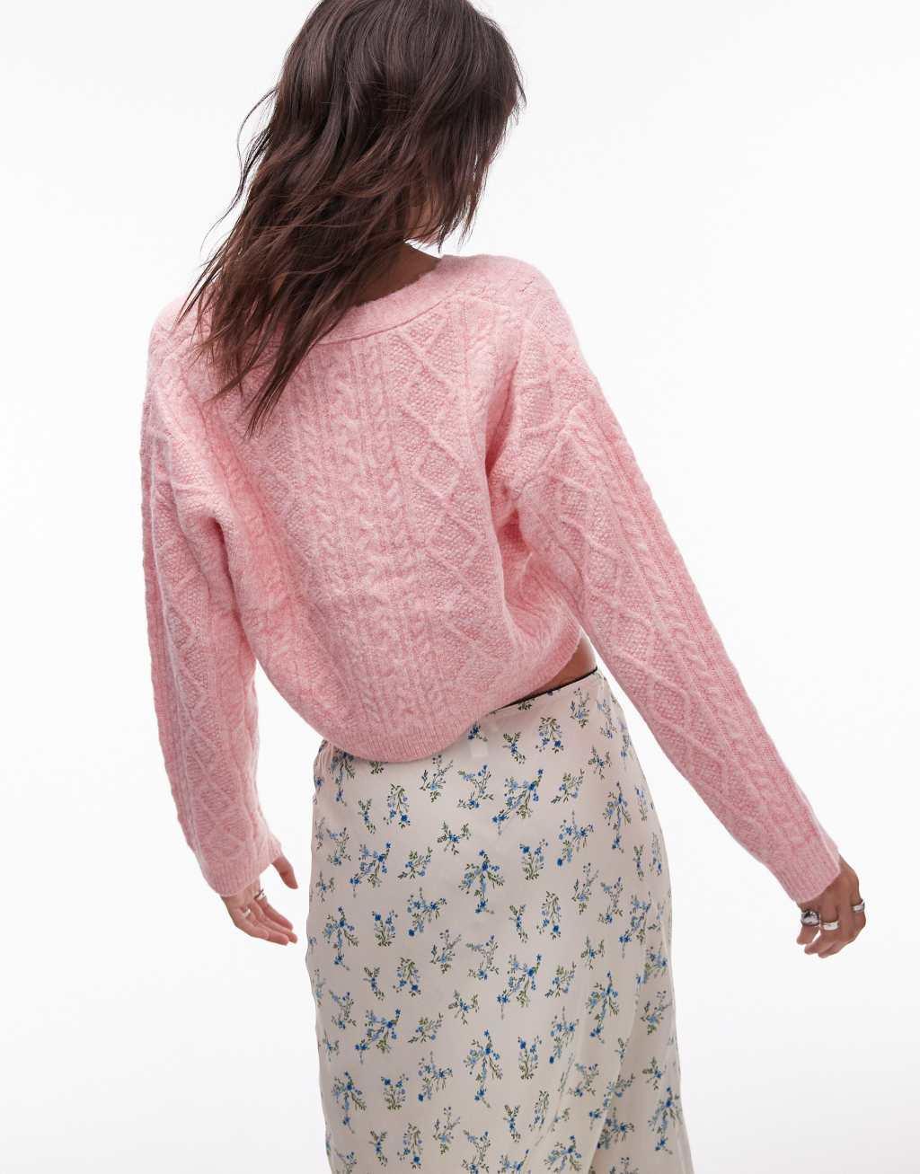 NA Topshop cable knit cardigan in rose Product Image