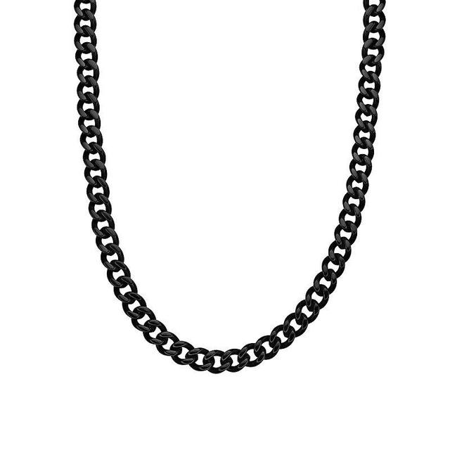 Mens LYNX Stainless Steel 11 mm Curb Chain Necklace Black Tone Product Image