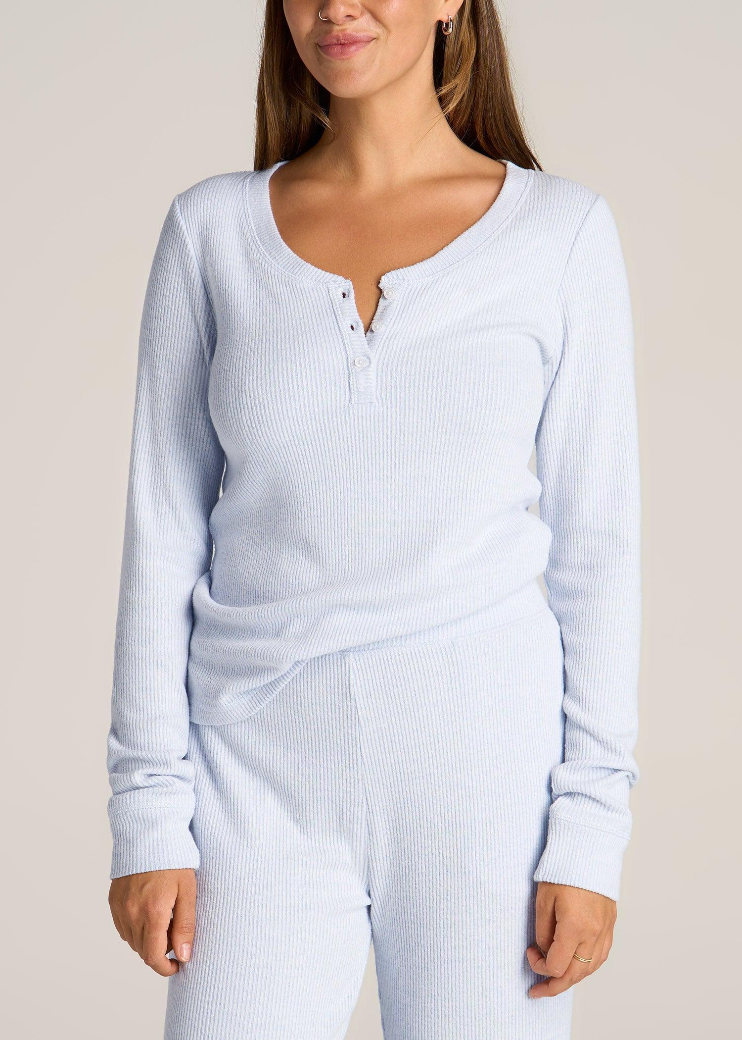 Ribbed Henley Top for Tall Women in Bluebird Mix Female Product Image