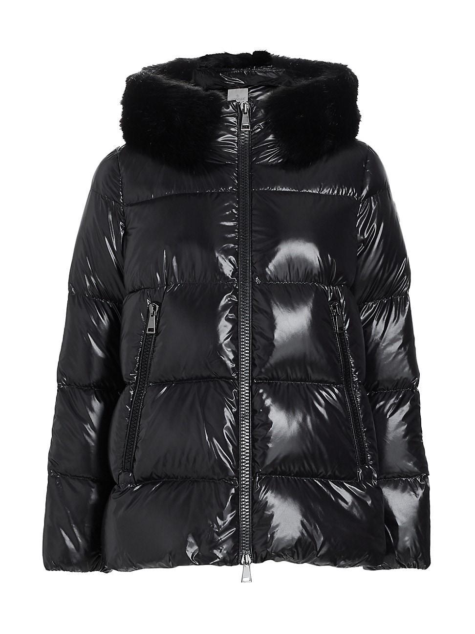 Moncler Laiche Crop Quilted Hooded Jacket with Removable Faux Fur Trim Product Image