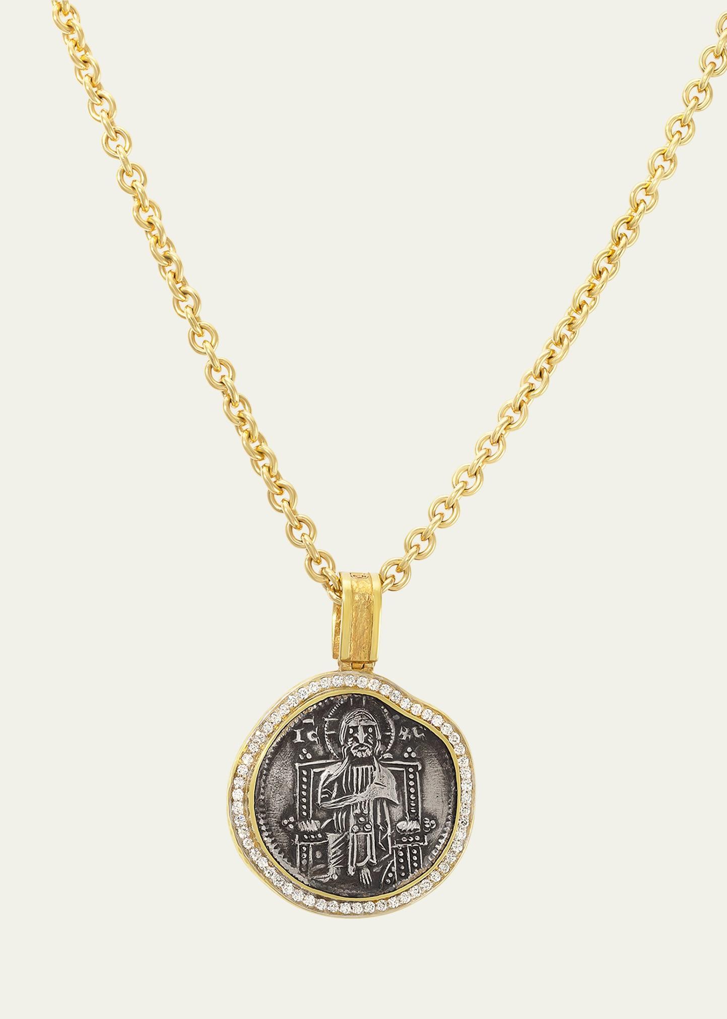 Mens 18K Reversible Diamond Venetian Christ Coin Pendant Product Image