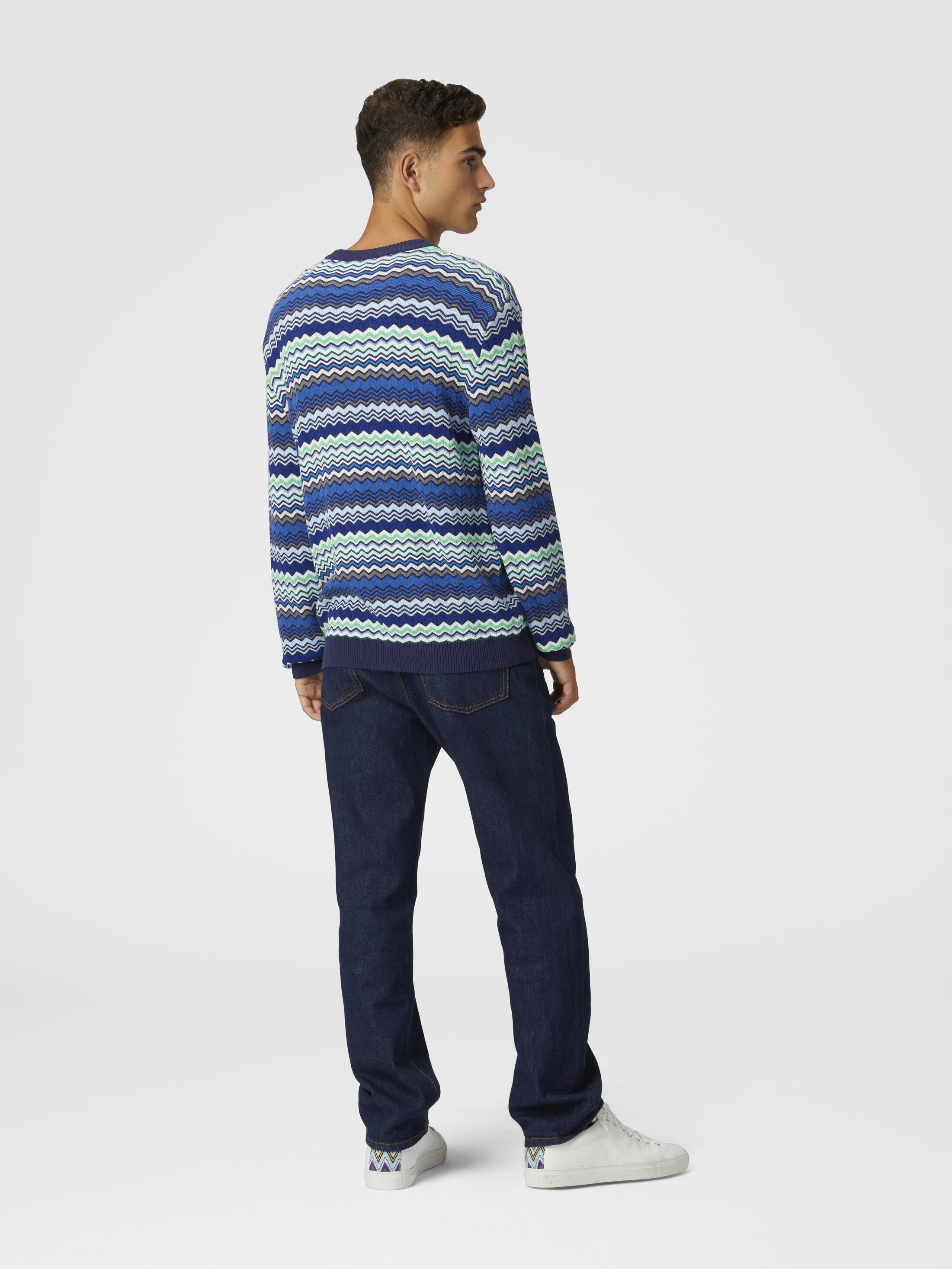 Cotton crew-neck pullover with micro zigzag and contrasting piping Product Image