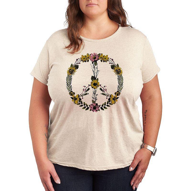 Plus Floral Peace Sign Graphic Tee, Womens Product Image