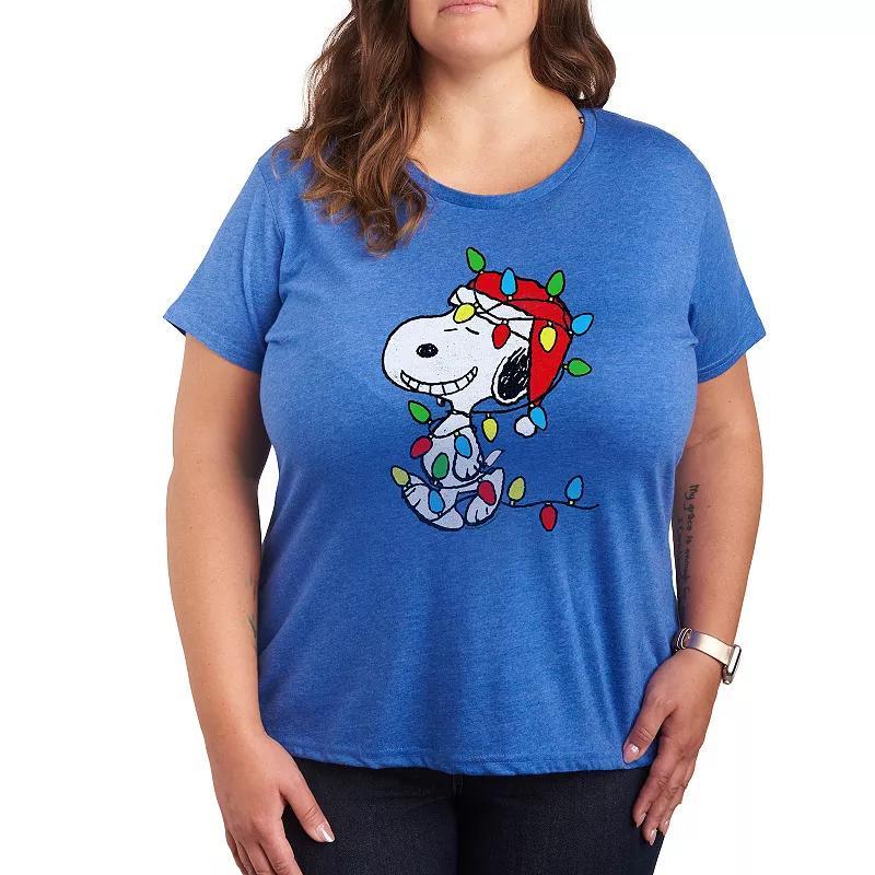 Plus Peanuts Snoopy Christmas Lights Graphic Tee, Womens Grey Green Product Image