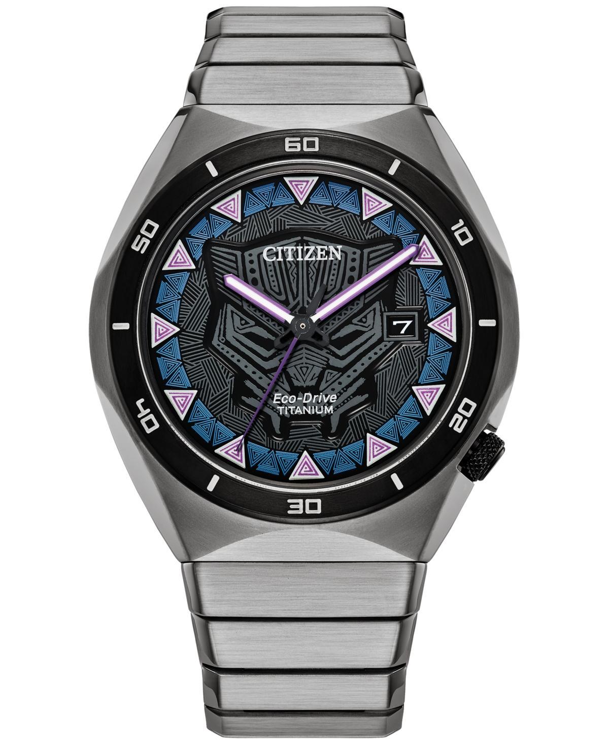 Citizen Mens Marvel Collection Black Panther Three Hand Titanium Bracelet Watch Product Image