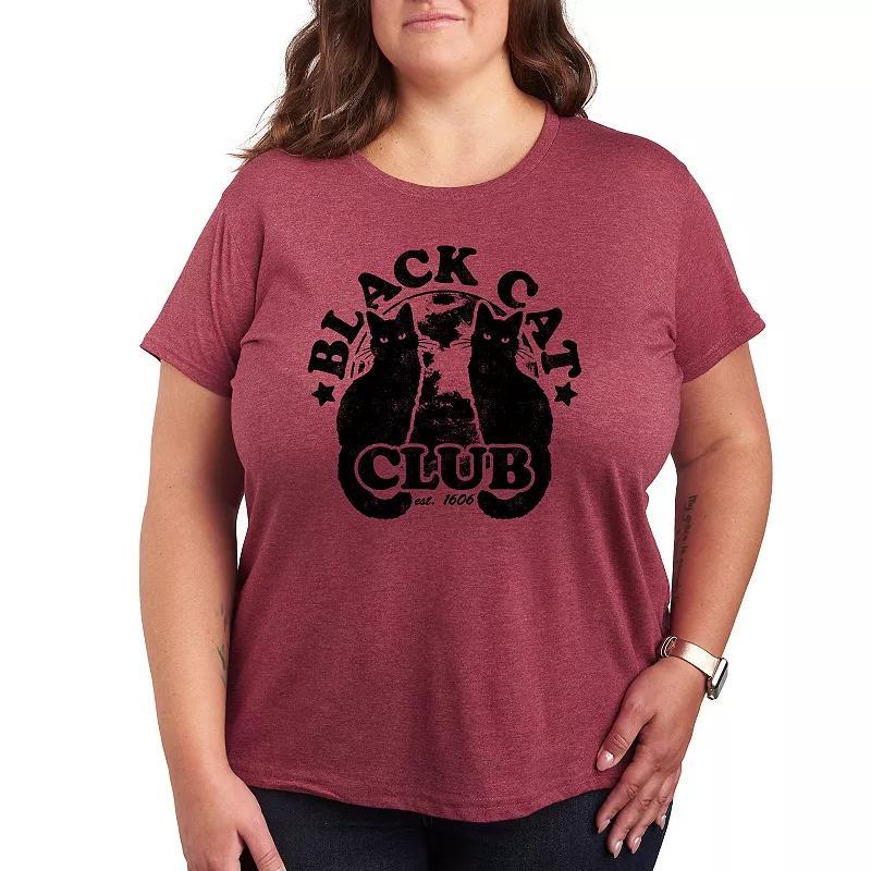 Plus Size Black Cat Club Graphic Tee, Womens Red Product Image