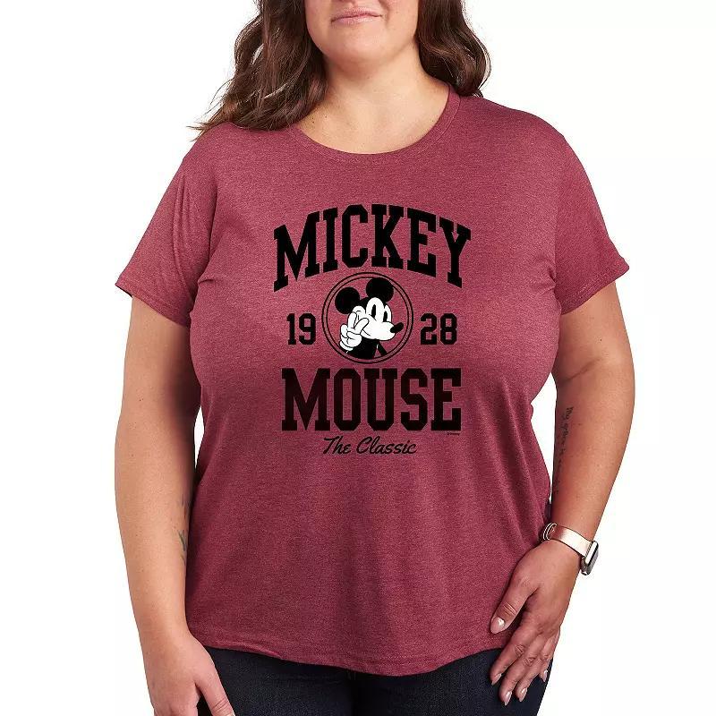 Disneys Mickey Mouse Plus Collegiate Graphic Tee, Womens Grey Wine Product Image