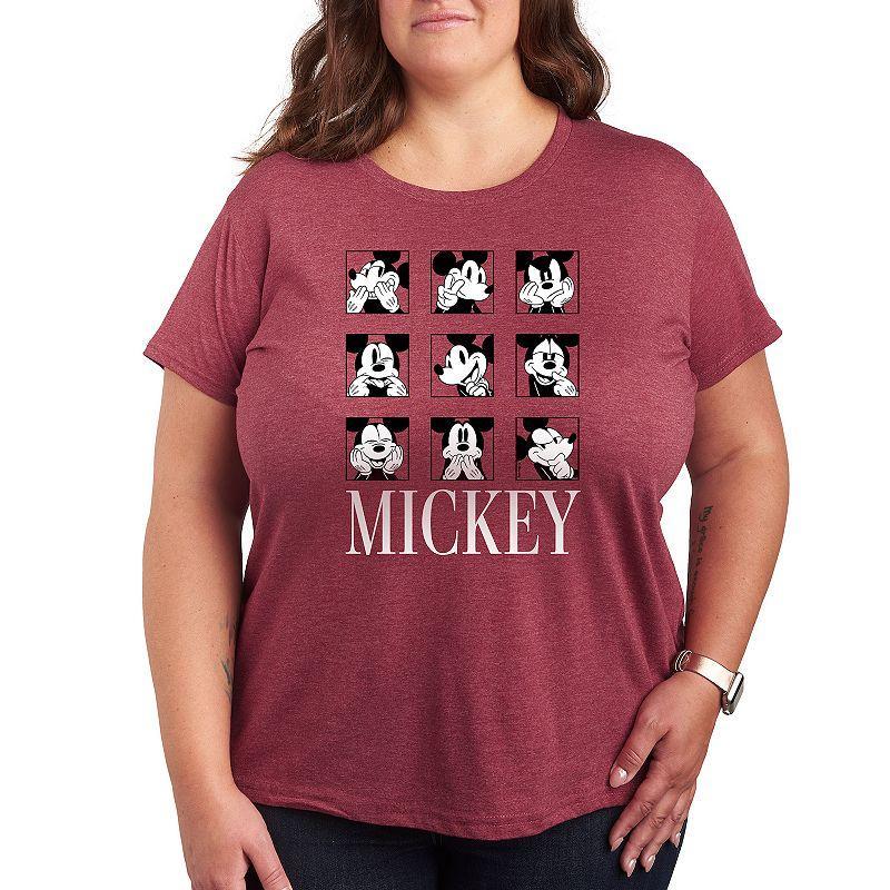 Disneys Mickey Mouse Plus Expression Boxes Graphic Tee, Womens Grey Wine Product Image