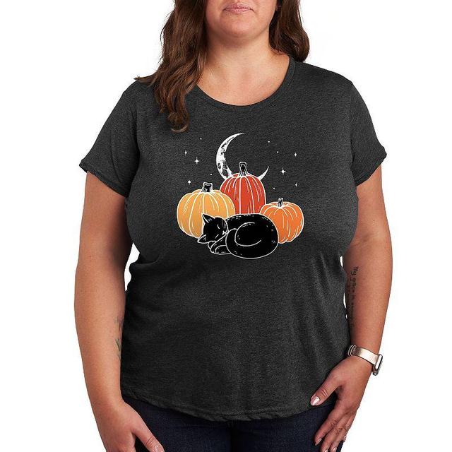 Womens Black Cat Pumpkin Nap Halloween Tee, Girls Grey Gray Product Image