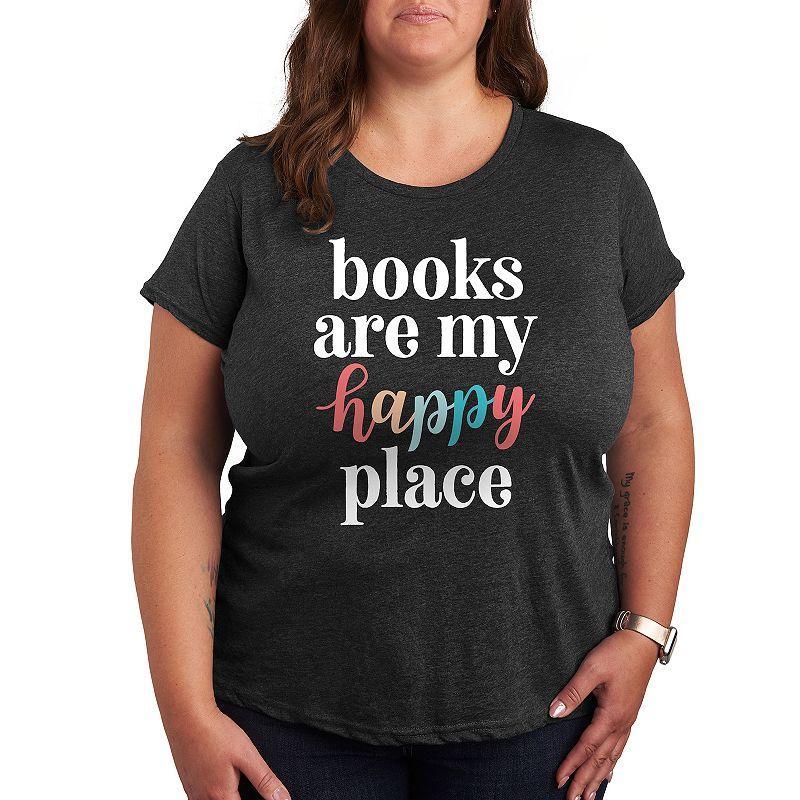 Plus Books Are My Happy Place Graphic Tee, Womens Heather Grey Product Image