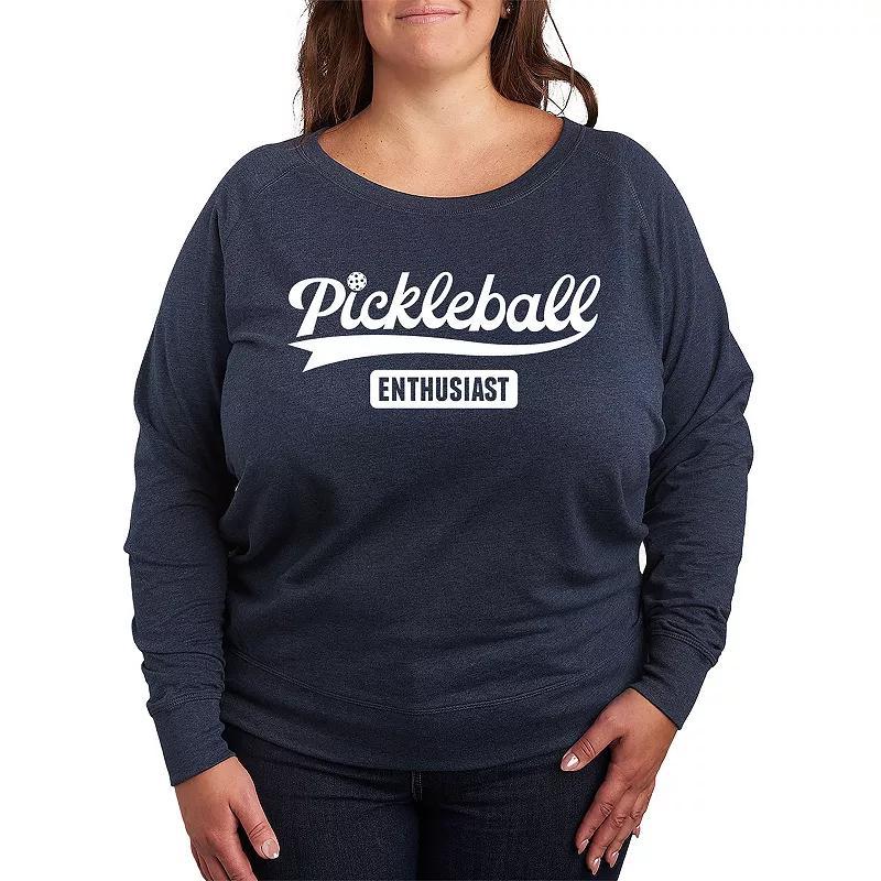 Plus Pickleball Enthusiast Slouchy Graphic Sweatshirt, Womens Grey Indigo Product Image