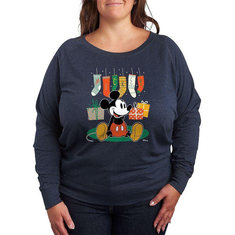 Disneys Mickey Mouse Plus Size Stockings Lightweight French Terry Sweatshirt, Girls Grey Heather Product Image