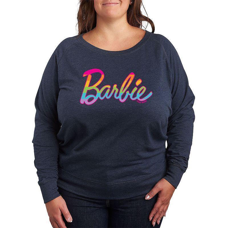 Plus Size Barbie Pride Rainbow Fill Lightweight French Terry Sweatshirt, Womens Grey Indigo Product Image