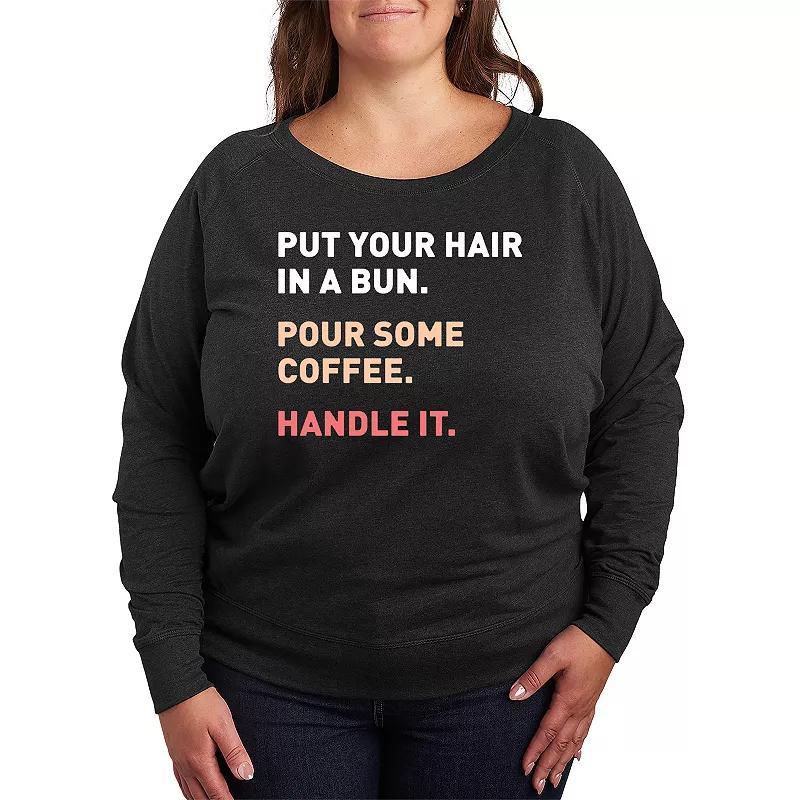 Plus Size Bun Coffee Handle It Lightweight French Terry Sweatshirt, Womens Heather Grey Product Image