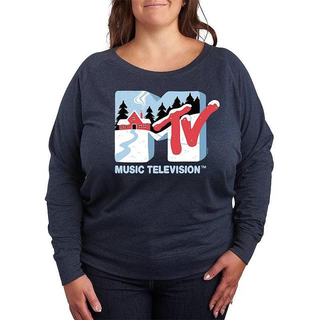 Plus Size MTV Winter Cabin Lightweight French Terry Sweatshirt, Womens Grey Indigo Product Image