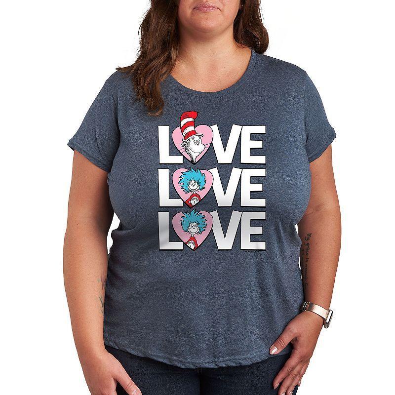 Plus Size Dr. Seuss Love Stacked Graphic Tee, Womens Grey Dark Red Product Image