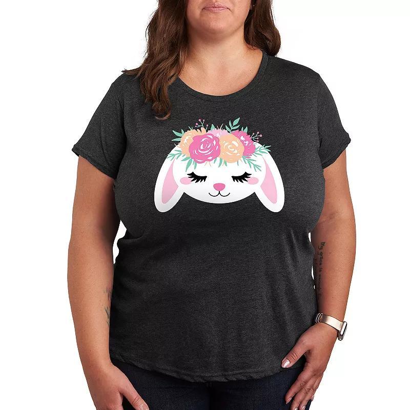 Plus Bunny Face With Flower Crown Graphic Tee, Womens Grey Royal Blue Product Image