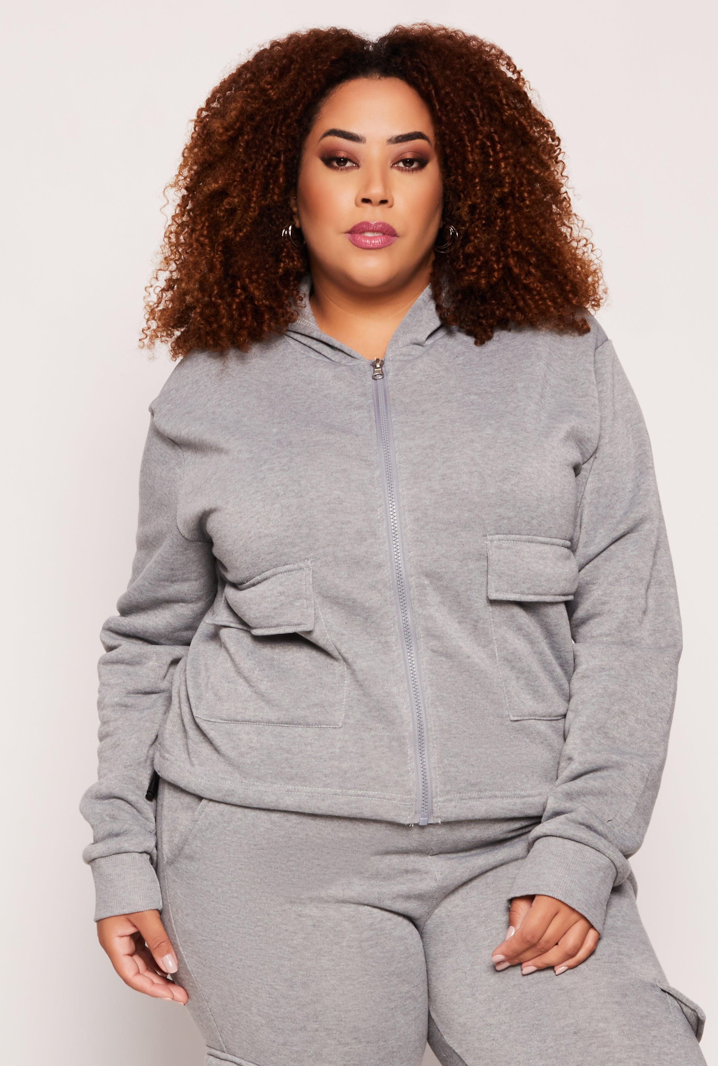 Womens Plus Size Fleece Cargo Pocket Zip Hoodie Product Image