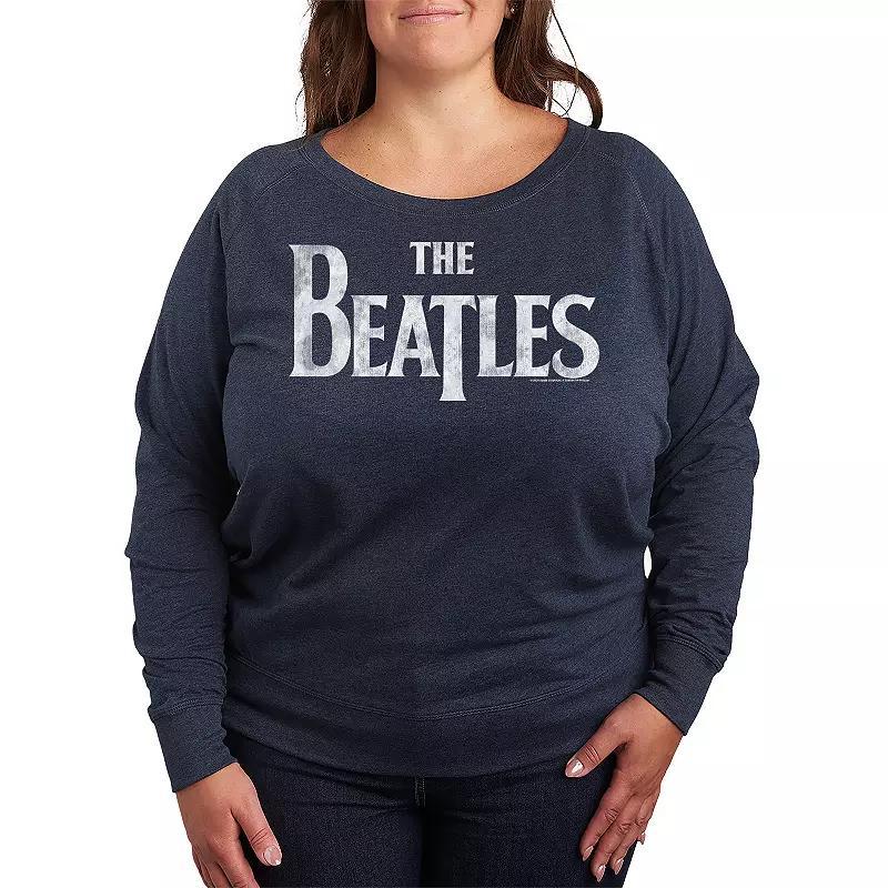 Plus Size The Beatles Logo Lightweight French Terry Sweatshirt, Womens Grey Indigo Product Image