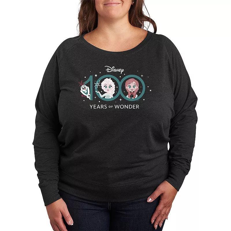 Disney 100 Frozen Plus Size Lightweight French Terry Sweatshirt, Womens Heather Grey Product Image