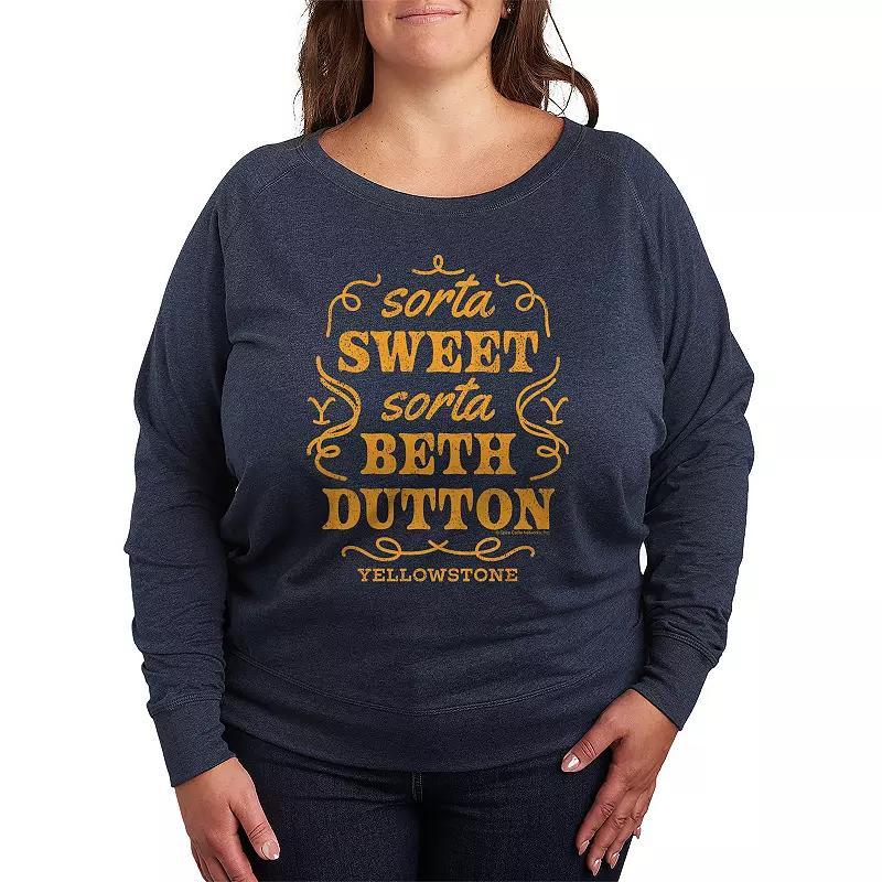 Plus Size Yellowstone Sorta Beth Dutton Lightweight French Terry Sweatshirt, Womens Grey Blue Product Image