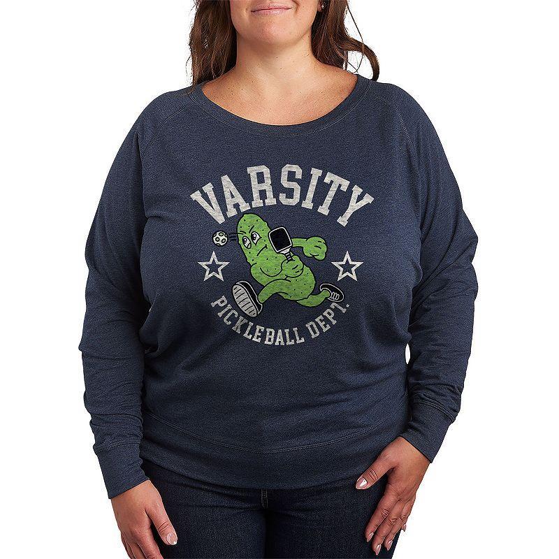 Plus Varsity Pickleball Dept Slouchy Graphic Sweatshirt, Womens Grey Indigo Product Image