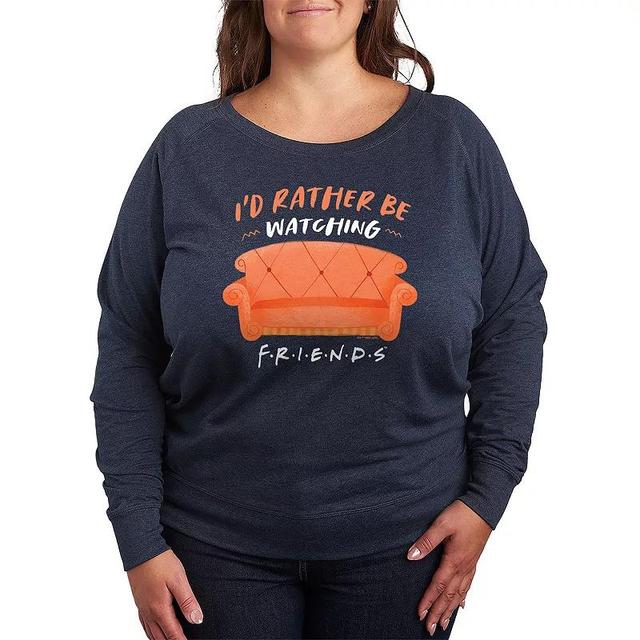 Plus Size Friends Id Rather Be Watching Graphic Tee, Womens Grey Green Product Image