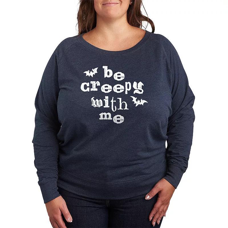 Plus Size Be Creepy With Me Bats Lightweight French Terry Sweatshirt, Womens Grey Dark Red Product Image