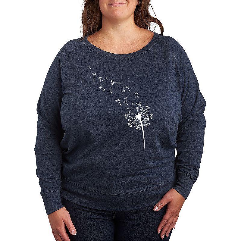 Plus Size Dandelion Seeds French Terry Long Sleeve Tee, Womens Product Image